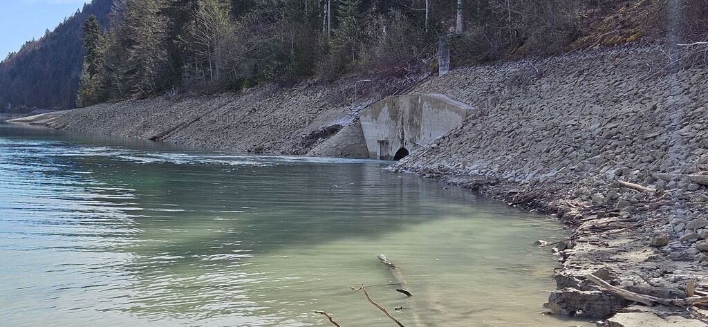 20250419_094629 kl: Einleitung des Isarwassers vom Obernachkraftwerk (Foto Christian Buchner vom 19.04.2025)