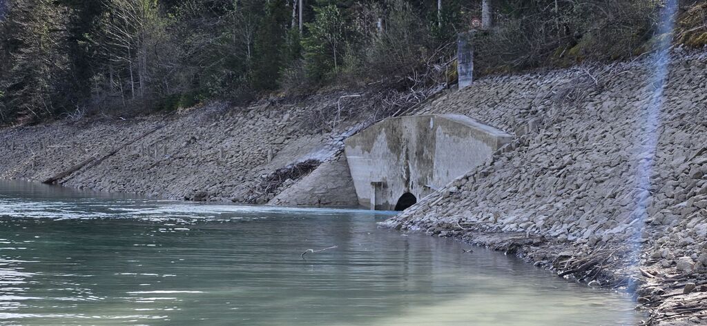 20250419_094634 kl: Einleitung des Isarwassers vom Obernachkraftwerk (Foto Christian Buchner vom 19.04.2025)